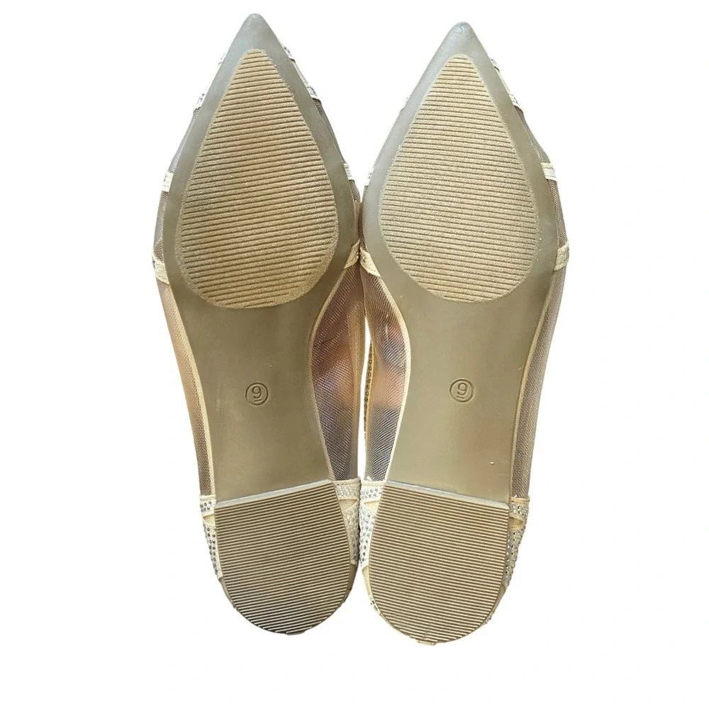 Journee Collection Champagne Rhinestone Mesh Pointed Toe Flats Womens 9 WD 9